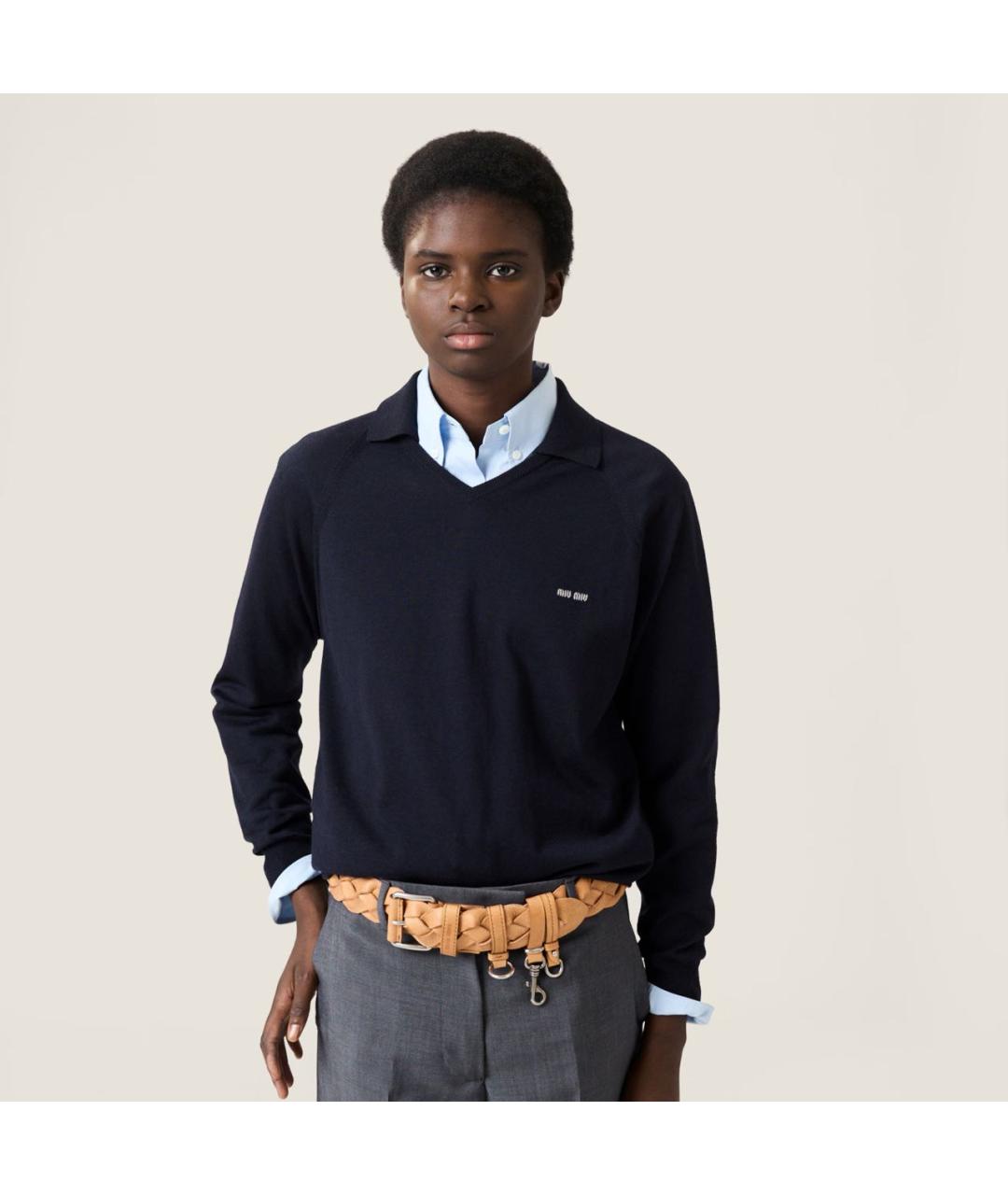 MIU MIU Темно-синий шерстяной джемпер / свитер, фото 4