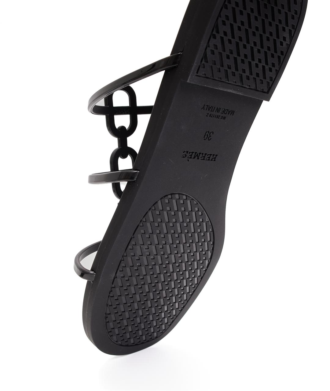 HERMES Черные резиновые шлепанцы, фото 6