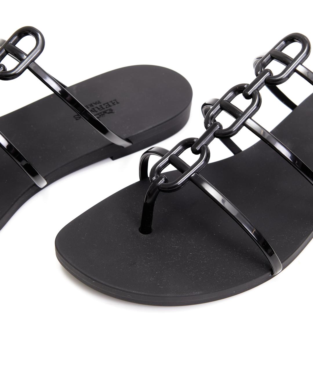 HERMES Черные резиновые шлепанцы, фото 4