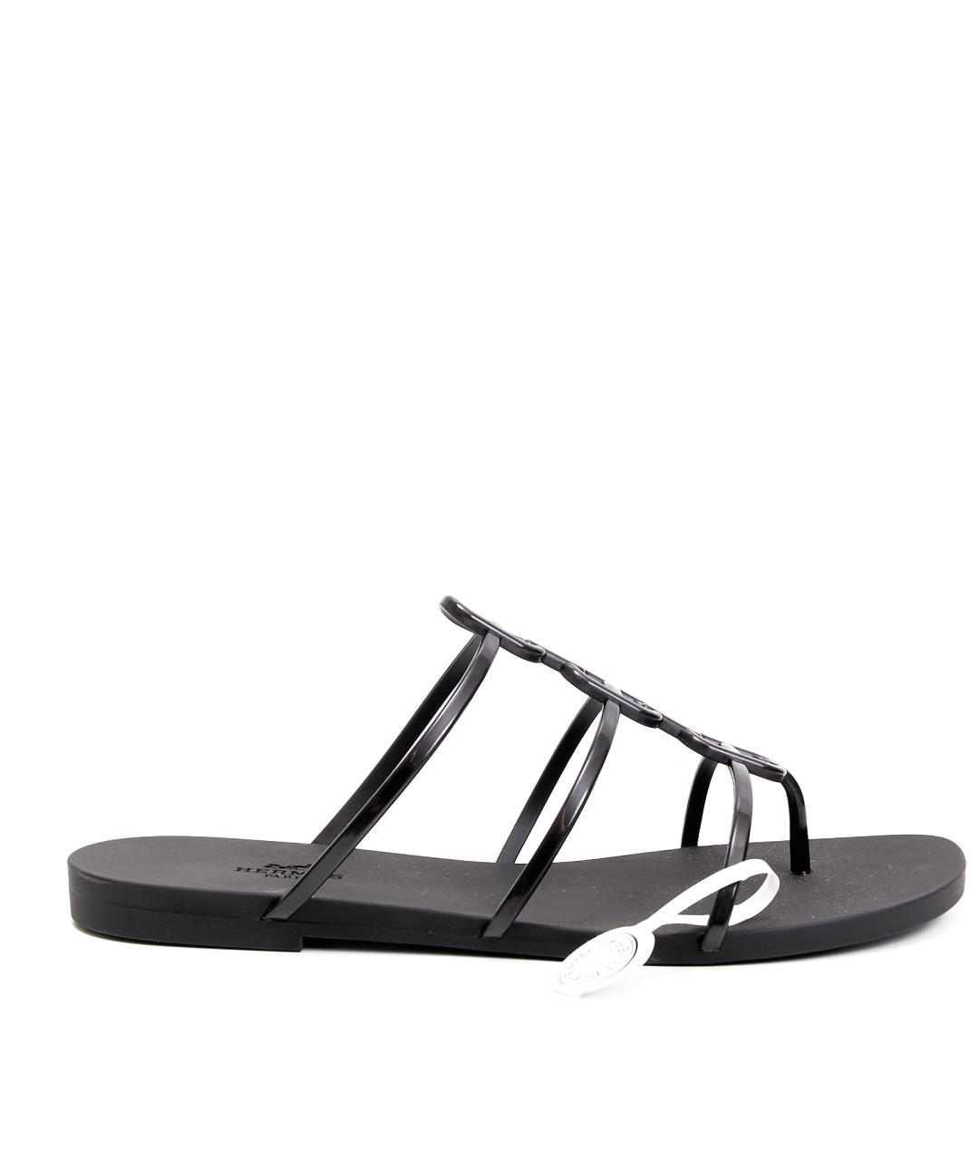 HERMES Черные резиновые шлепанцы, фото 1