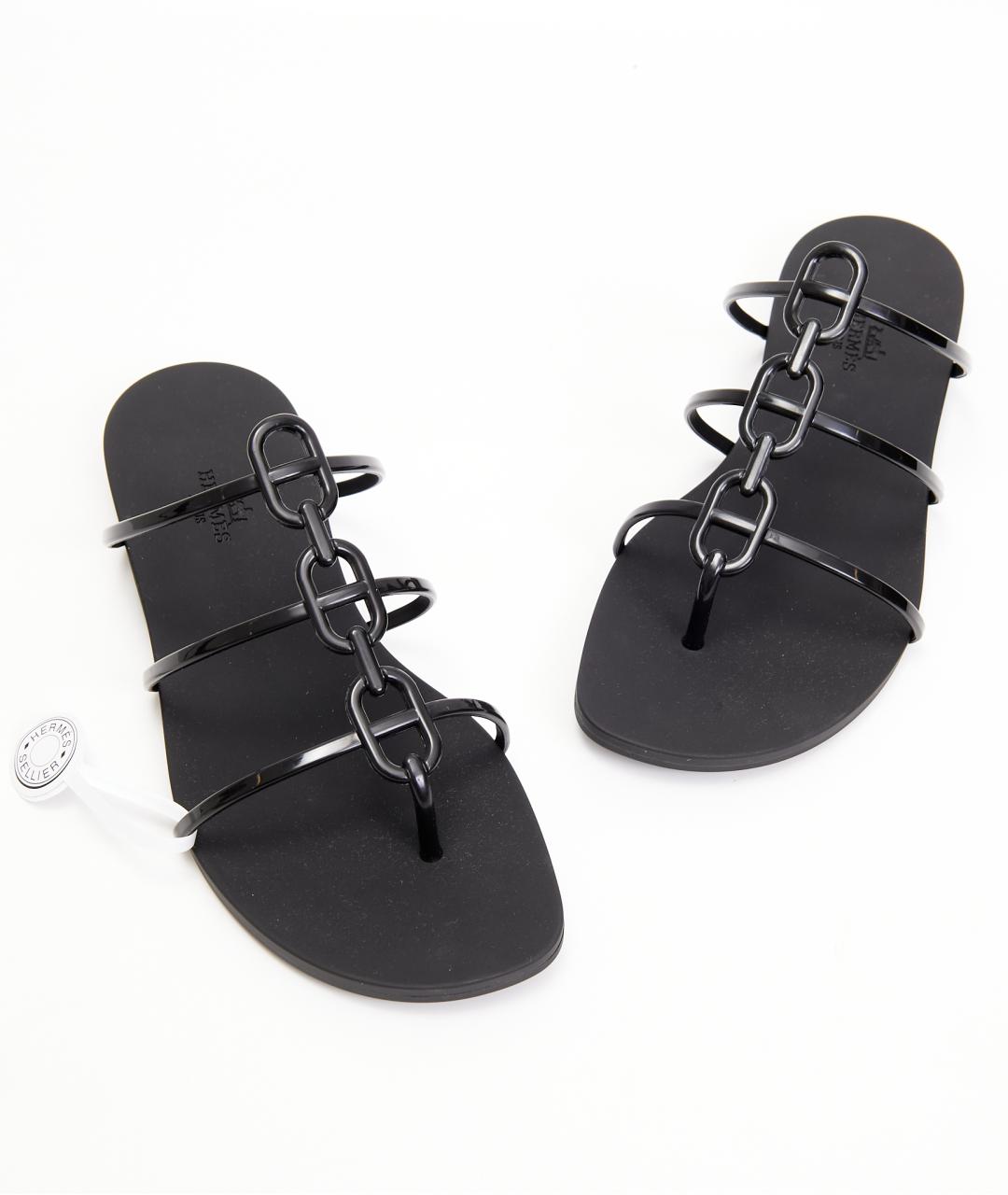 HERMES Черные резиновые шлепанцы, фото 5