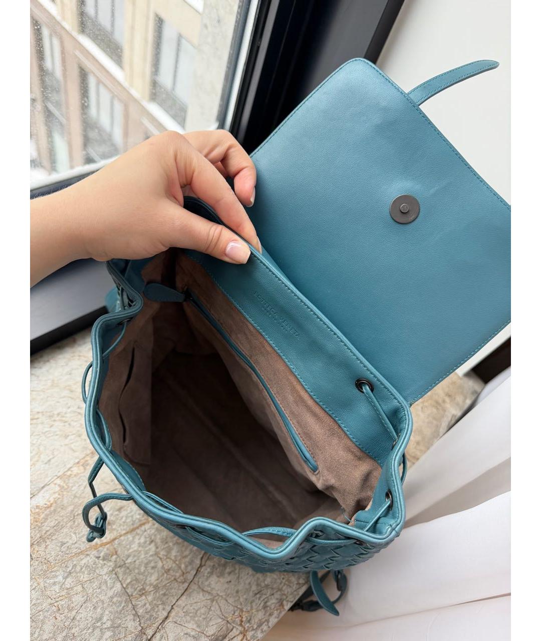 BOTTEGA VENETA Синий кожаный рюкзак, фото 4