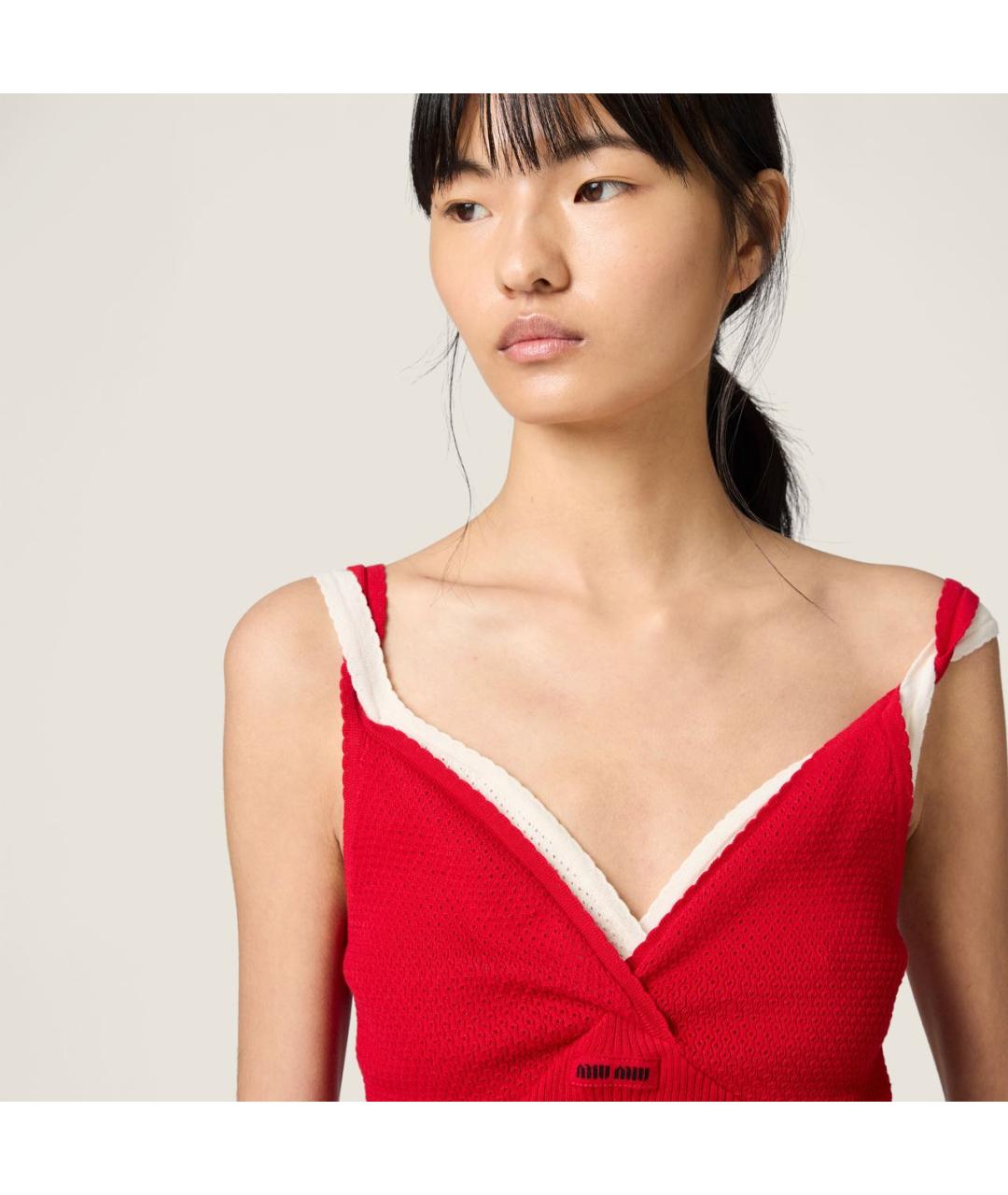 MIU MIU Красная хлопковая майка, фото 4
