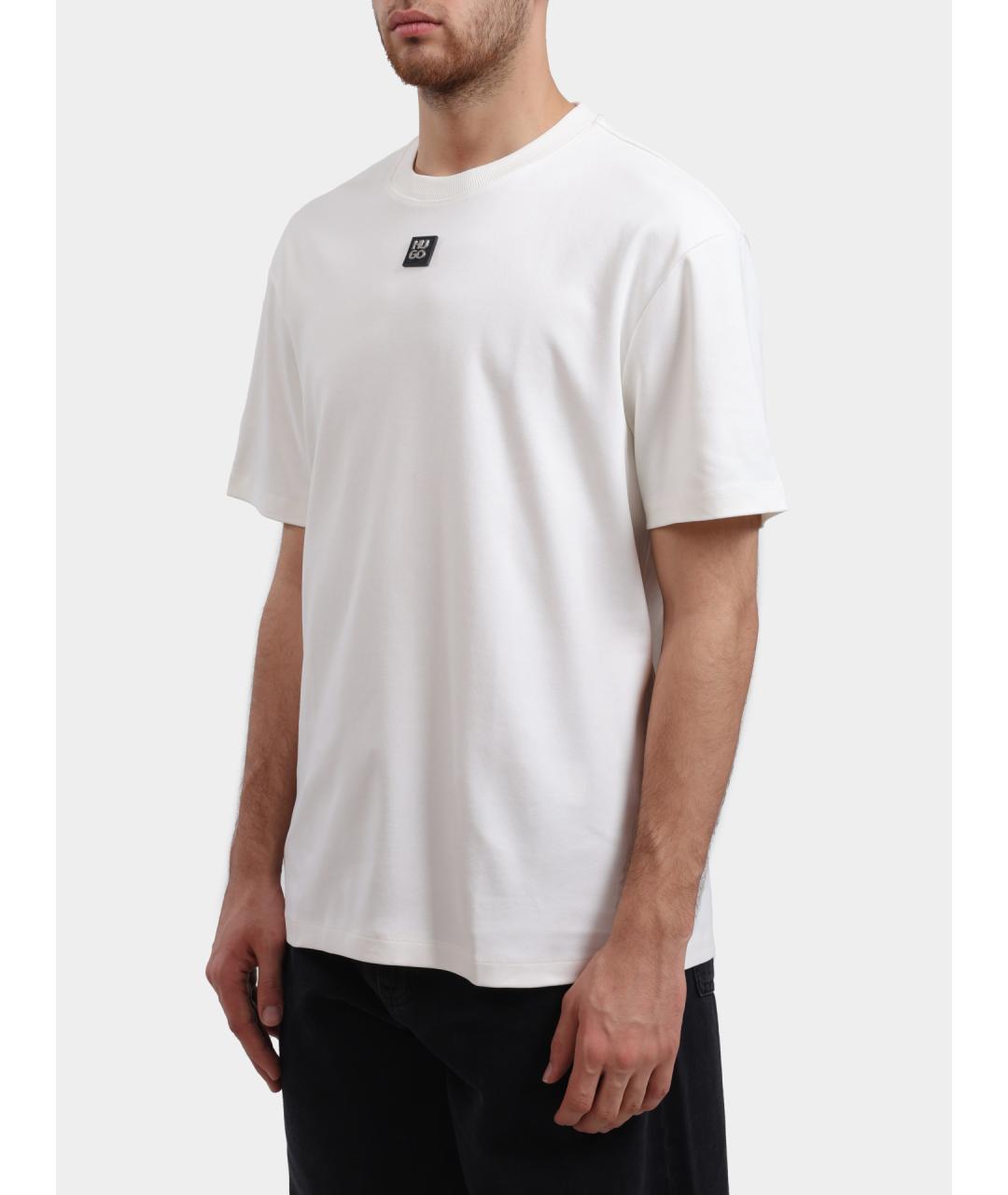 HUGO Белая хлопковая футболка, фото 3