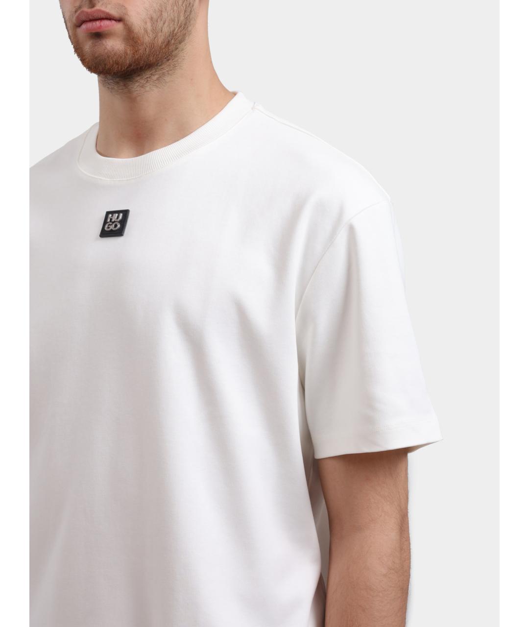 HUGO Белая хлопковая футболка, фото 4