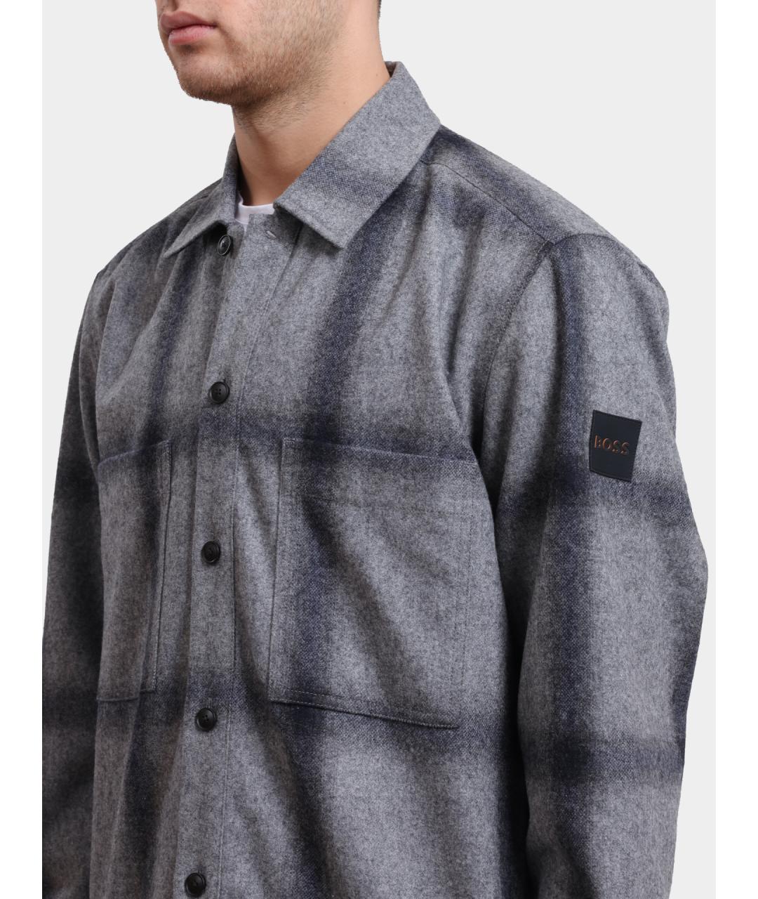 HUGO BOSS Серая шерстяная кэжуал рубашка, фото 4