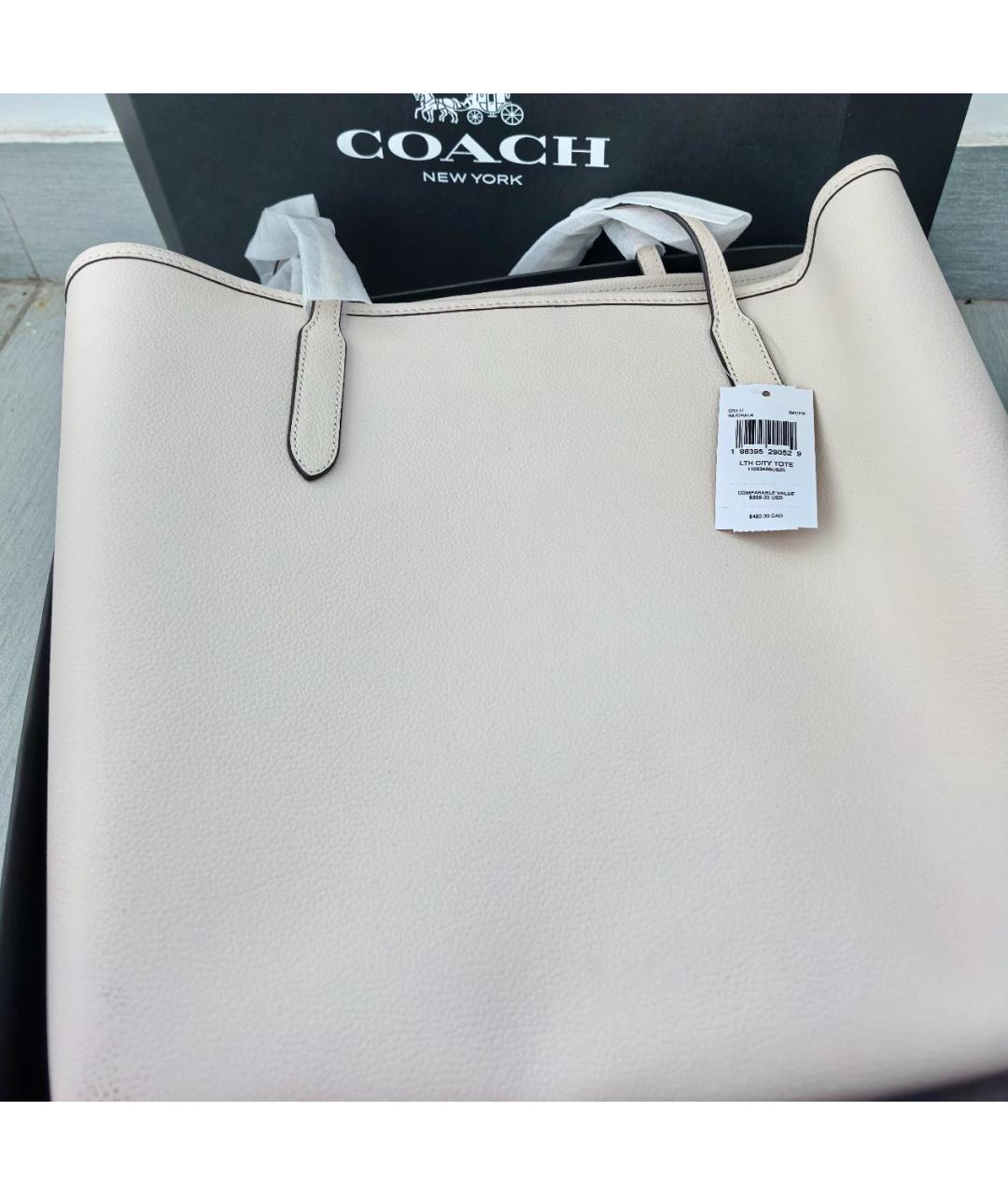 COACH Белая кожаная сумка тоут, фото 6