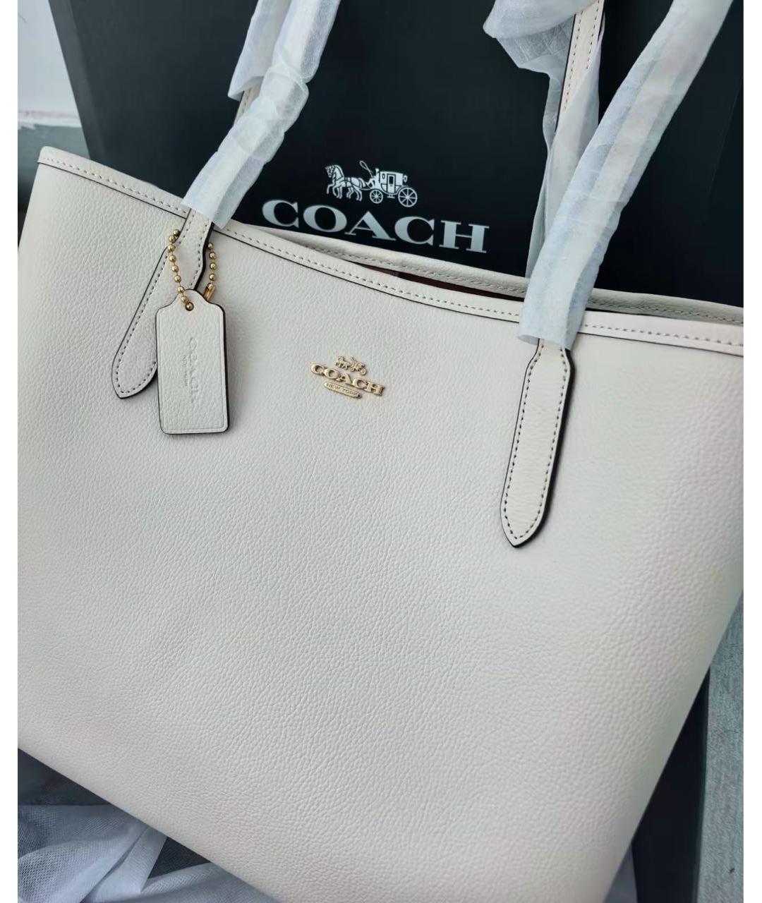 COACH Белая кожаная сумка тоут, фото 5