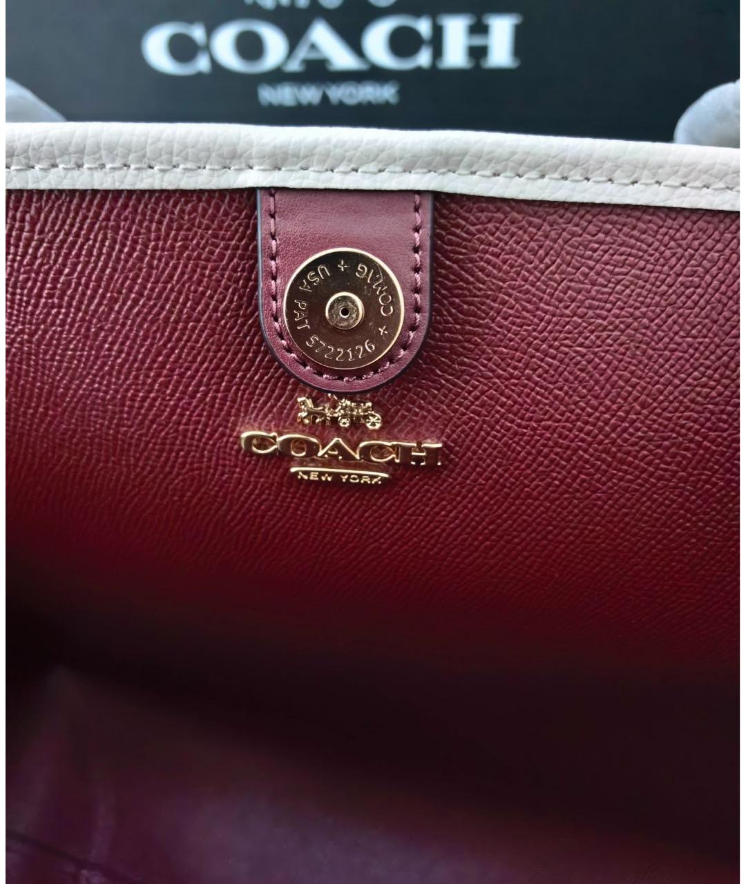 COACH Белая кожаная сумка тоут, фото 7