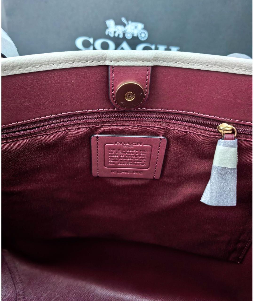 COACH Белая кожаная сумка тоут, фото 8