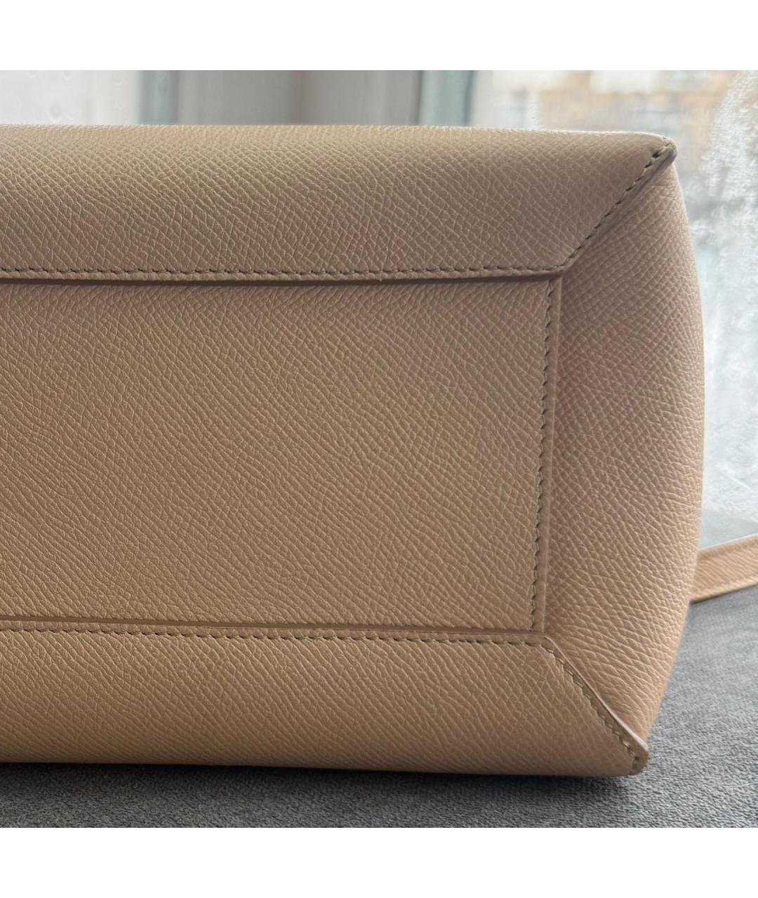 CELINE Бежевая кожаная сумка с короткими ручками, фото 6