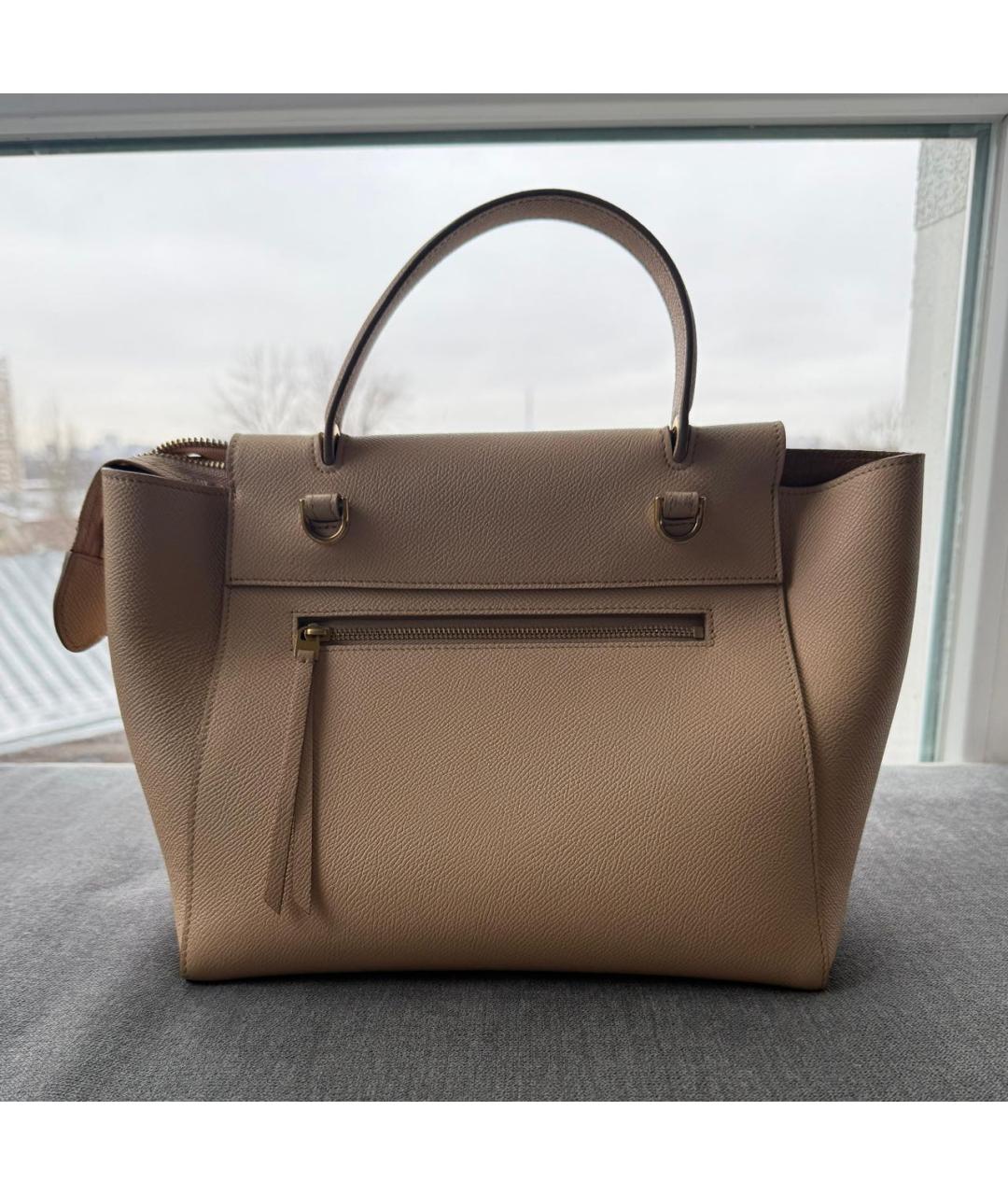 CELINE Бежевая кожаная сумка с короткими ручками, фото 3