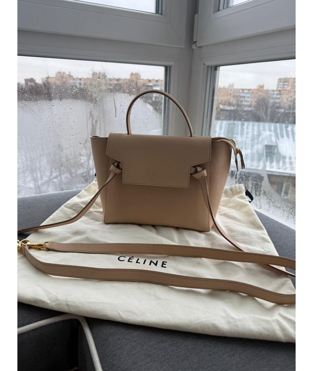 CELINE Бежевая кожаная сумка с короткими ручками, фото 2