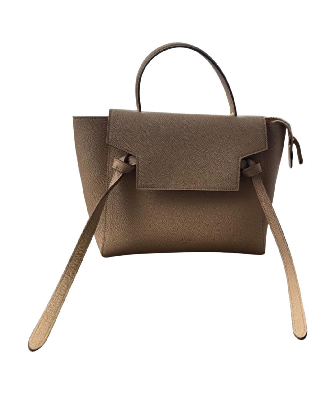 CELINE Бежевая кожаная сумка с короткими ручками, фото 1