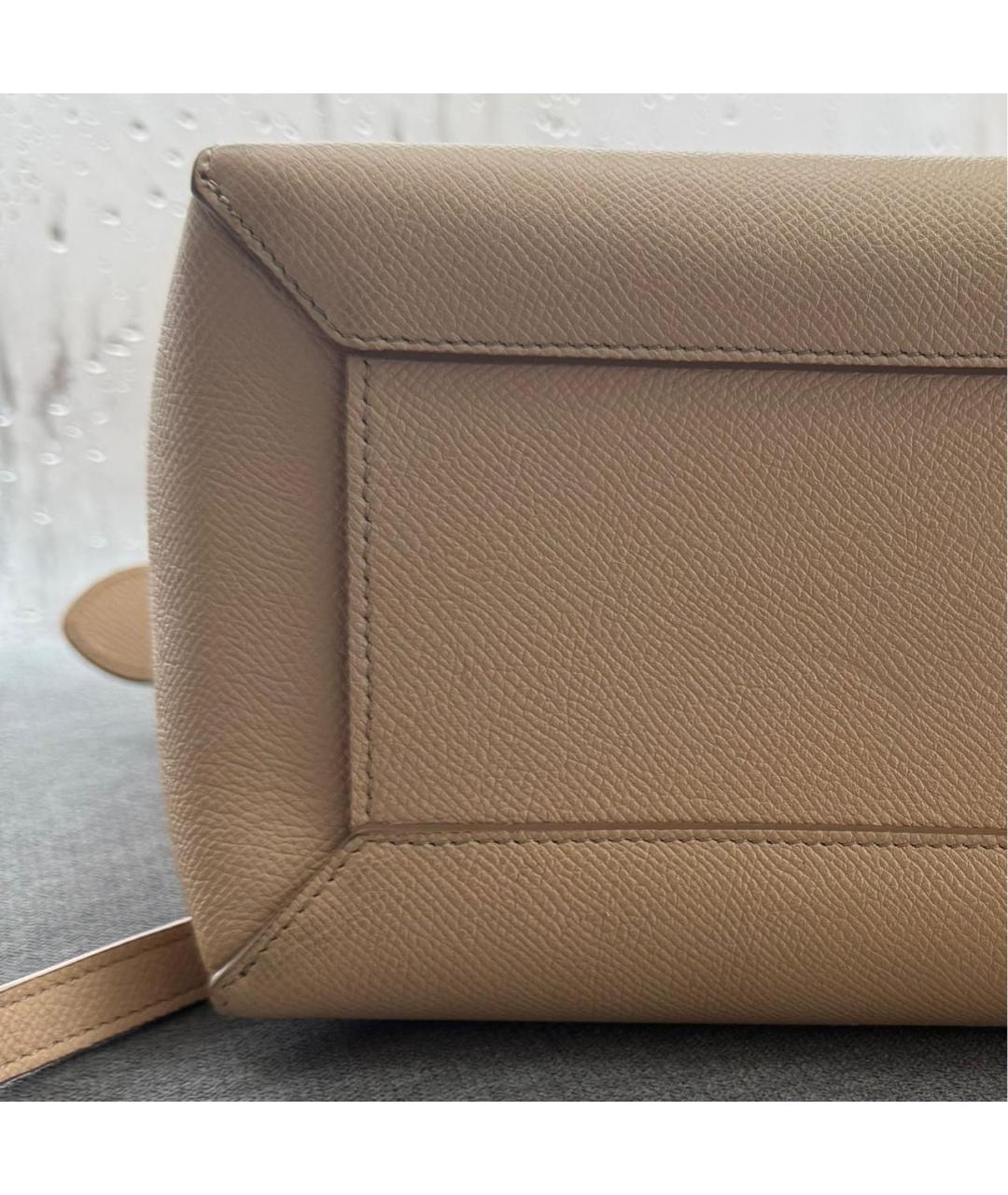 CELINE Бежевая кожаная сумка с короткими ручками, фото 5
