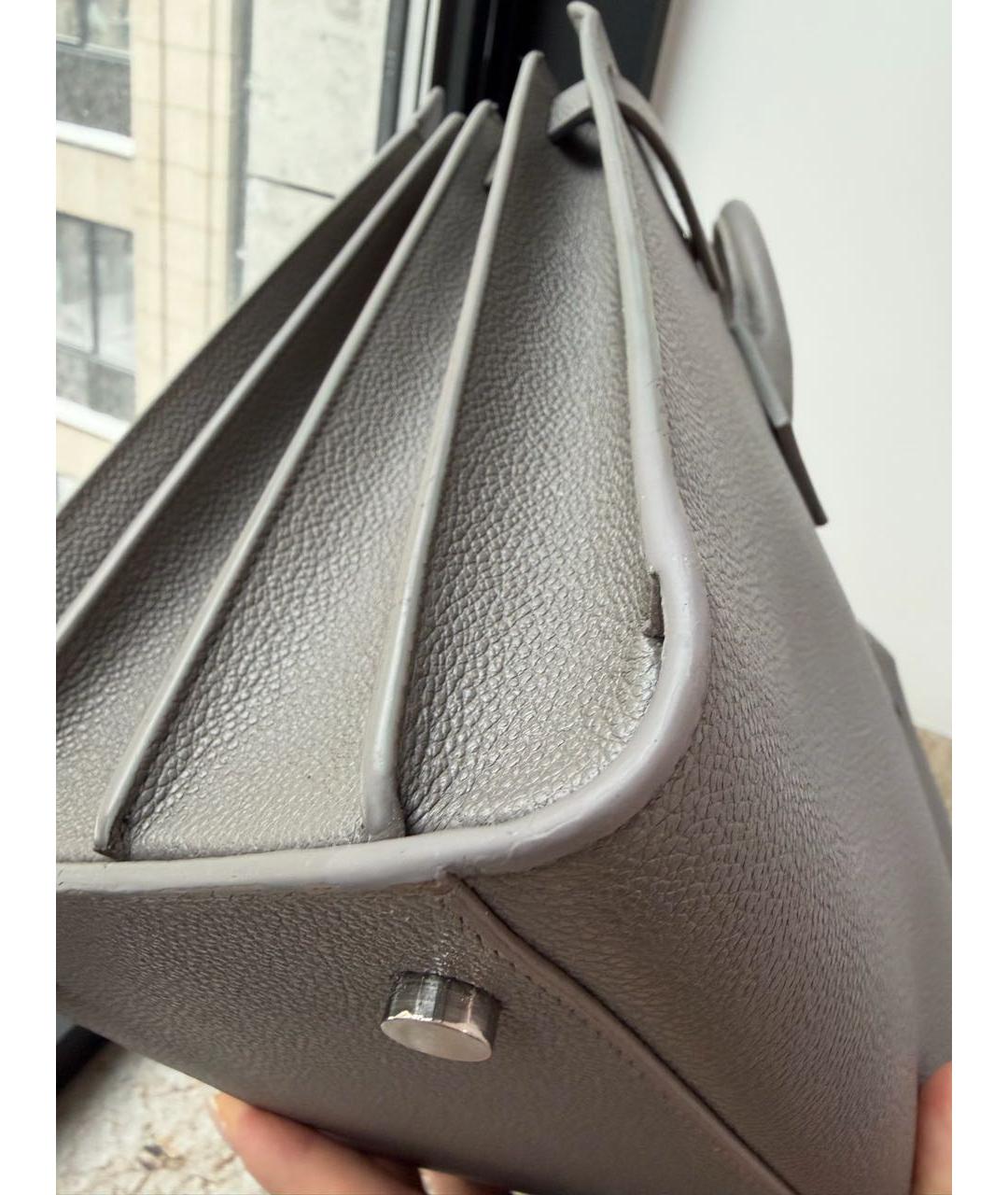 SAINT LAURENT Серая кожаная сумка с короткими ручками, фото 6