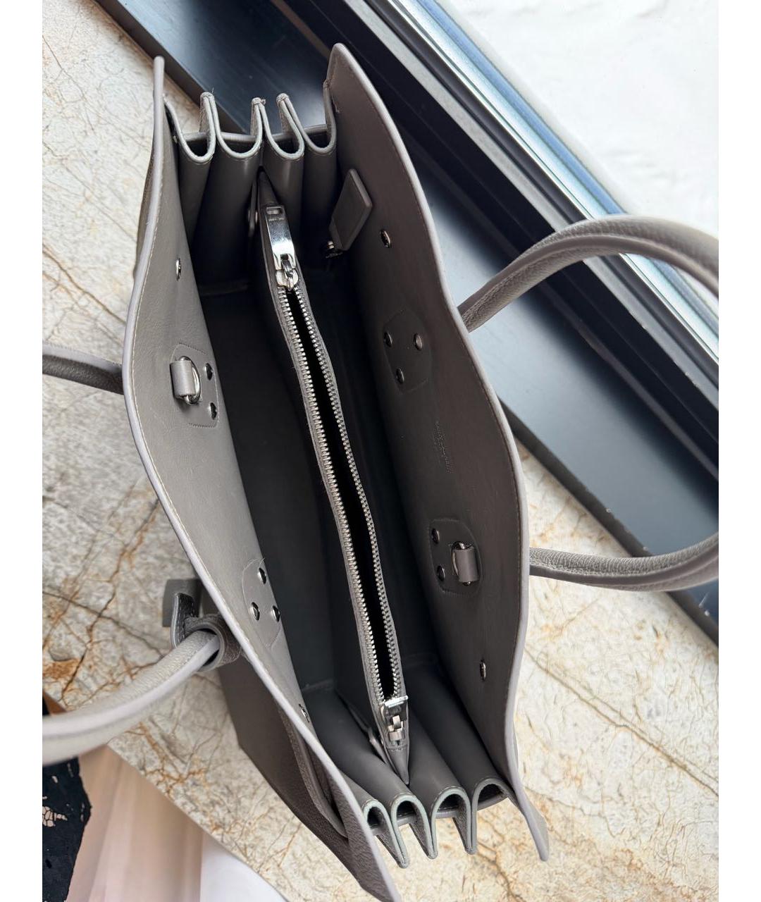 SAINT LAURENT Серая кожаная сумка с короткими ручками, фото 4