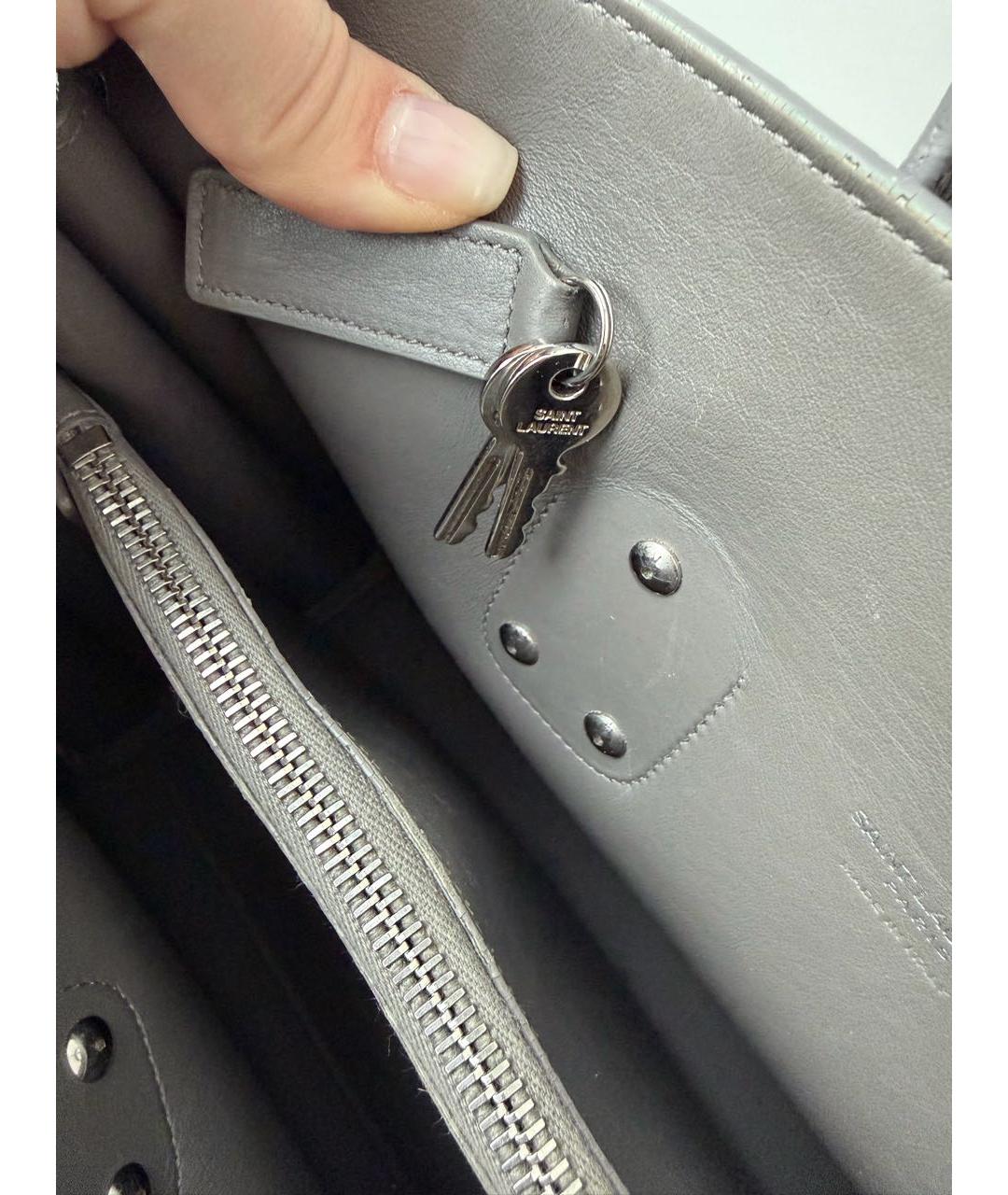 SAINT LAURENT Серая кожаная сумка с короткими ручками, фото 8