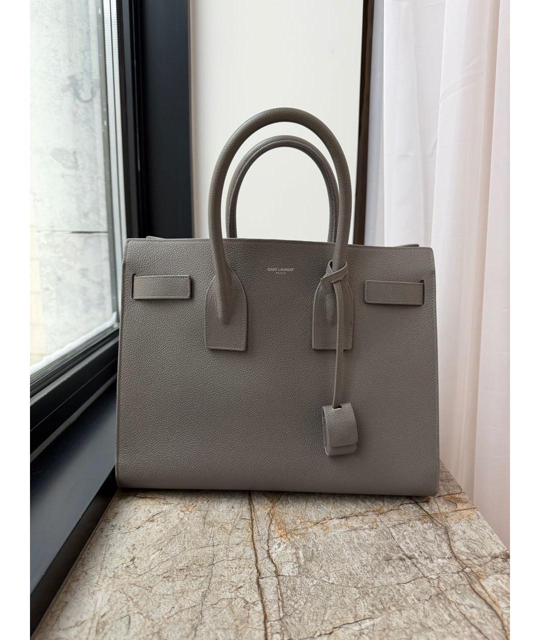 SAINT LAURENT Серая кожаная сумка с короткими ручками, фото 9