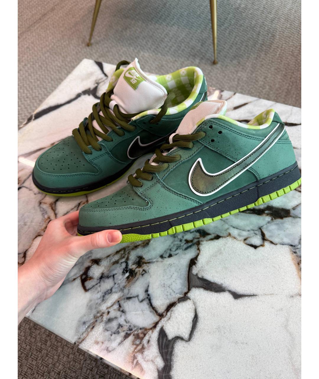 NIKE Зеленые кожаные низкие кроссовки / кеды, фото 6