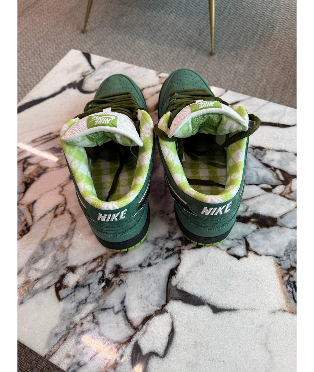 NIKE Зеленые кожаные низкие кроссовки / кеды, фото 3