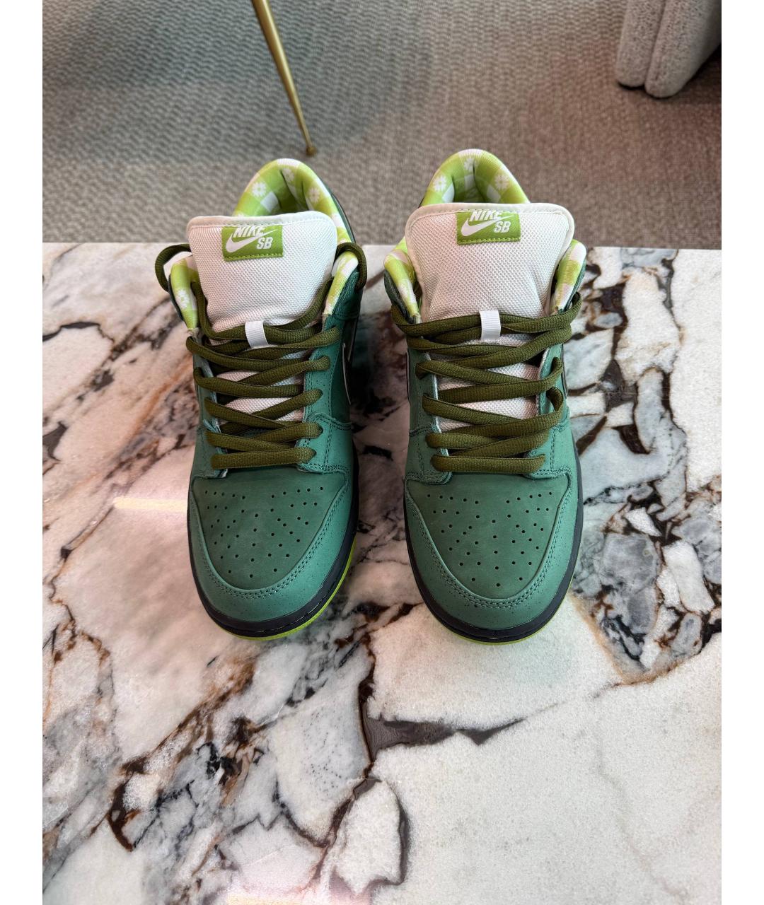 NIKE Зеленые кожаные низкие кроссовки / кеды, фото 2