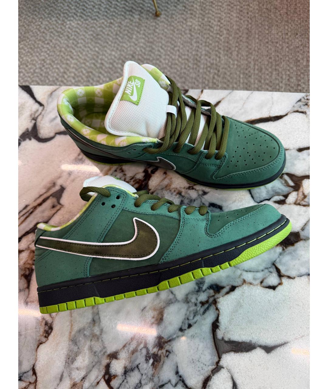 NIKE Зеленые кожаные низкие кроссовки / кеды, фото 10