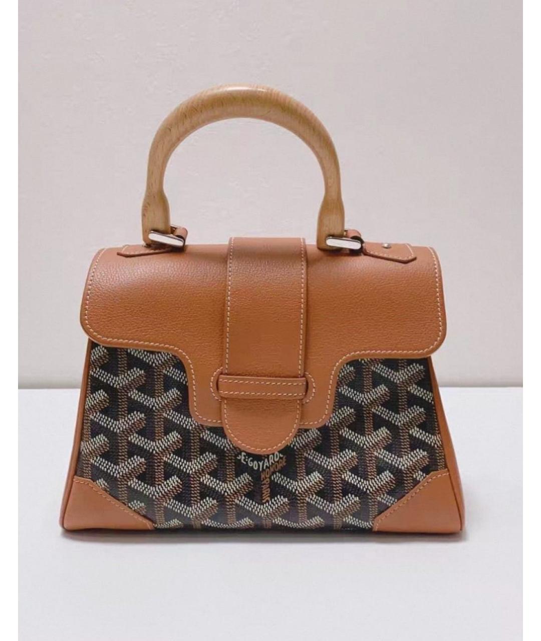 GOYARD Коричневая кожаная сумка с короткими ручками, фото 4