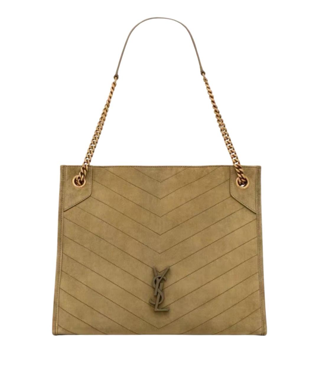 SAINT LAURENT Бежевая замшевая сумка через плечо, фото 1