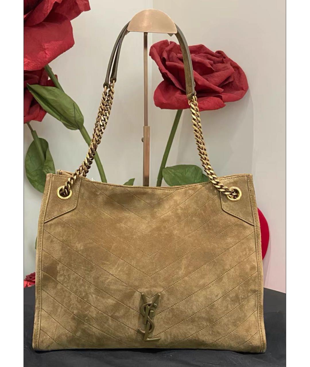 SAINT LAURENT Бежевая замшевая сумка через плечо, фото 2