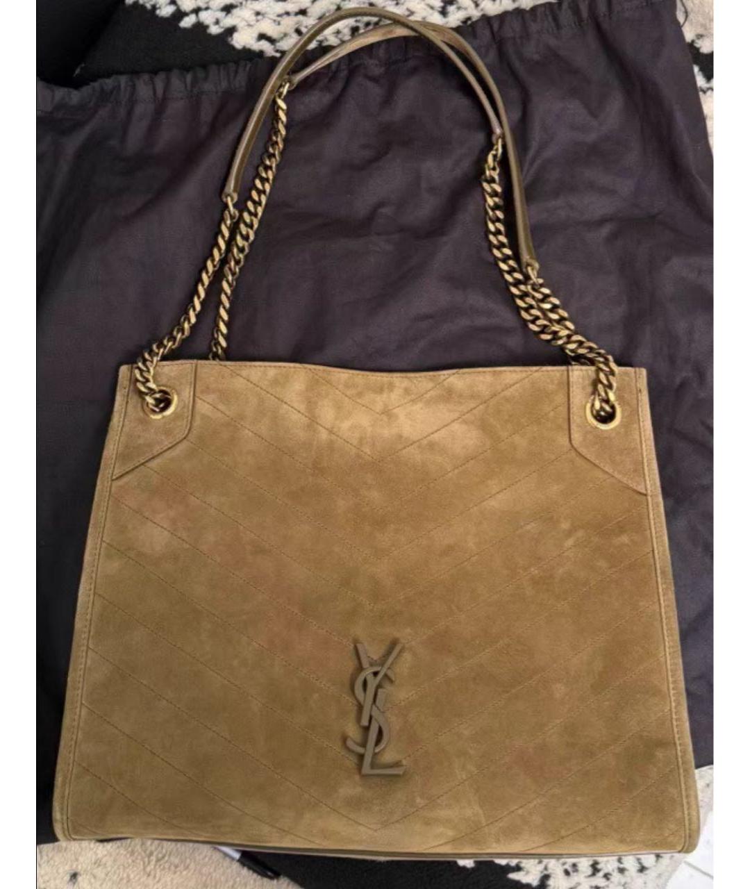SAINT LAURENT Бежевая замшевая сумка через плечо, фото 3