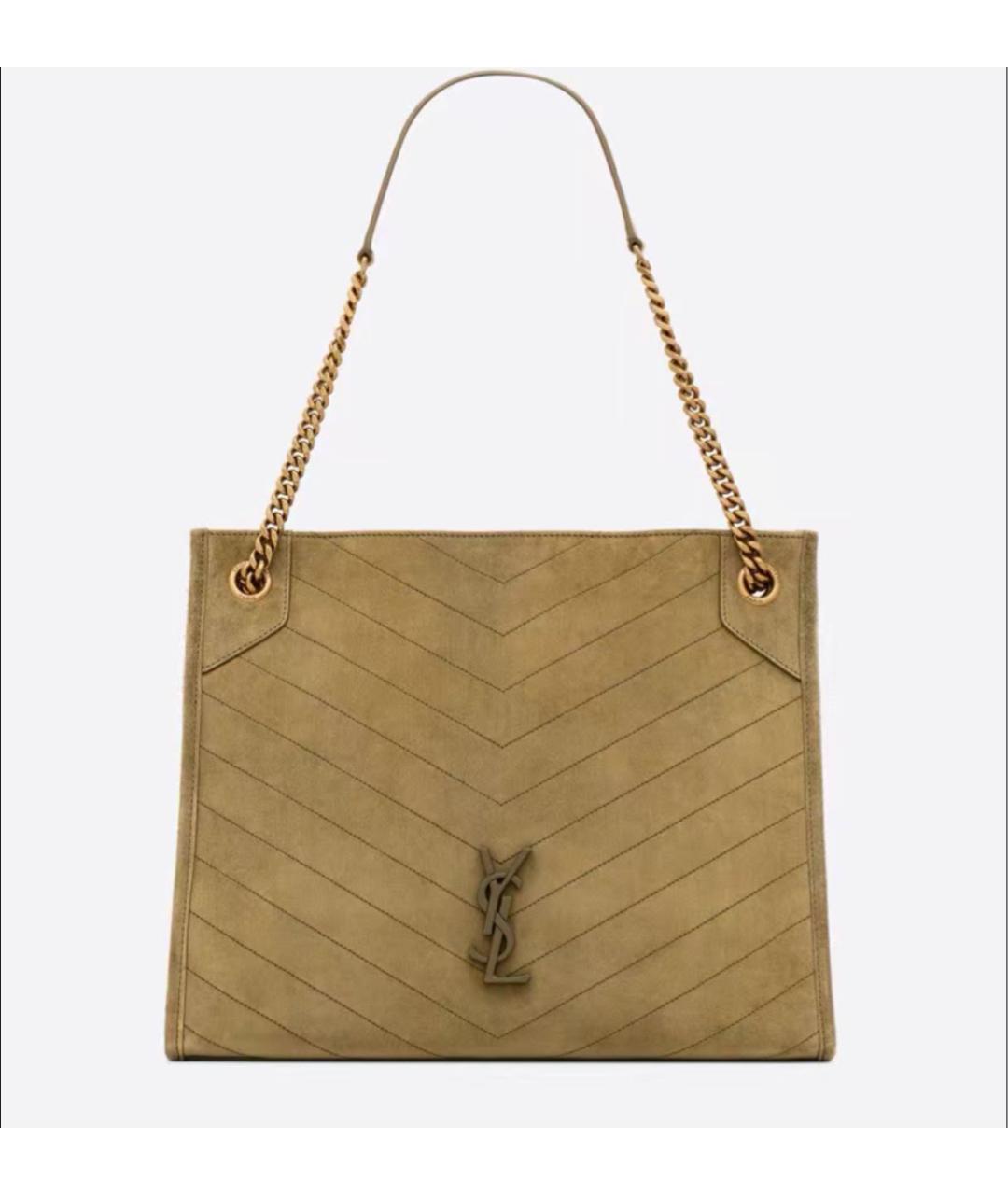 SAINT LAURENT Бежевая замшевая сумка через плечо, фото 5