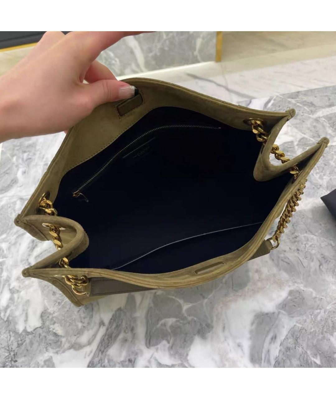 SAINT LAURENT Бежевая замшевая сумка через плечо, фото 4