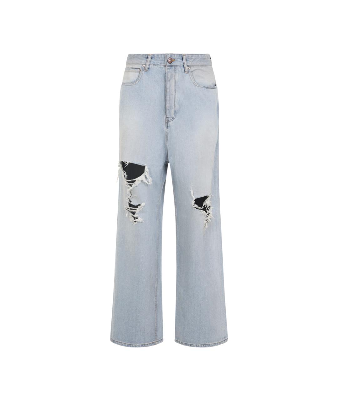 BALENCIAGA Голубые хлопковые прямые джинсы, фото 1