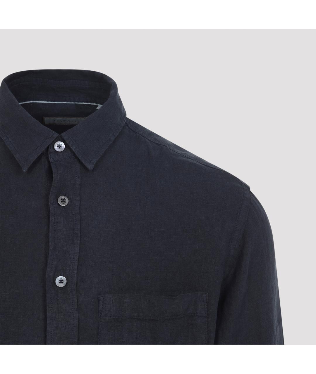 CANALI Темно-синяя льняная кэжуал рубашка, фото 3