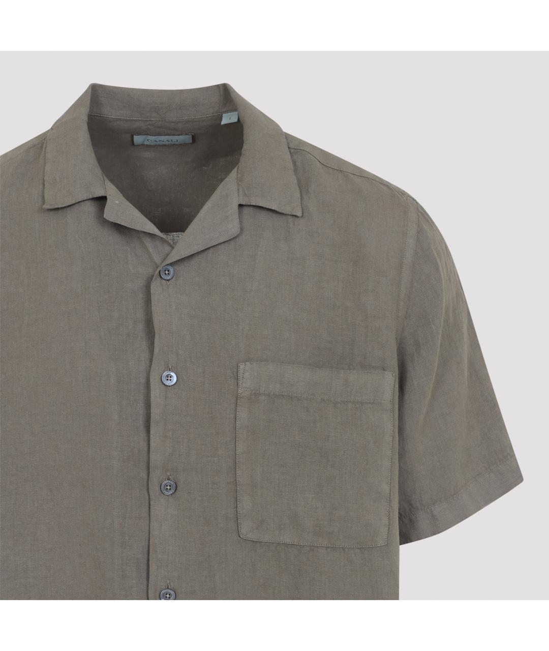 CANALI Коричневая льняная кэжуал рубашка, фото 4