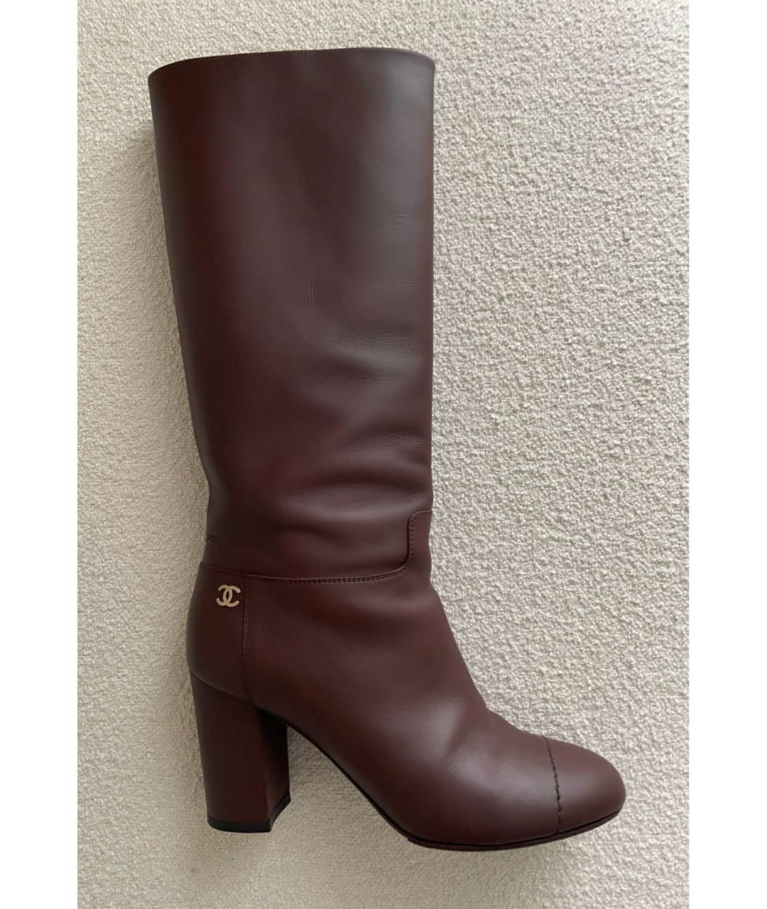 CHANEL Бордовые кожаные сапоги, фото 9
