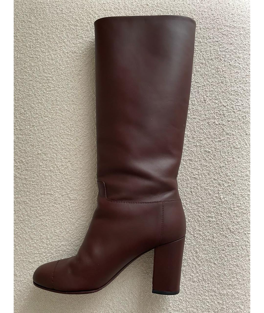 CHANEL Бордовые кожаные сапоги, фото 5