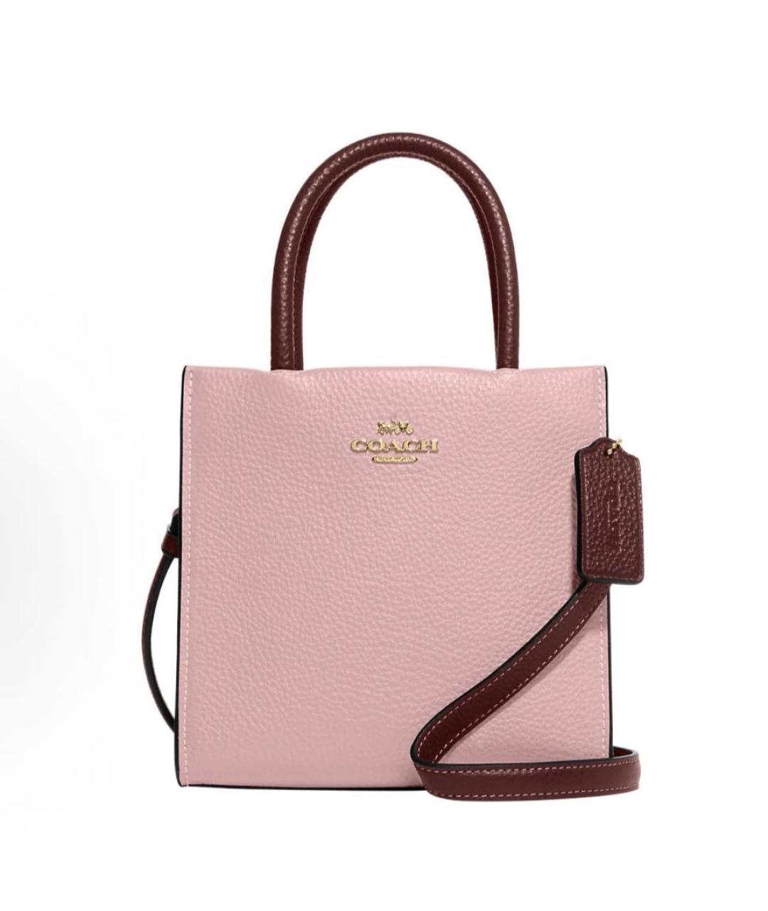 COACH Розовая кожаная сумка с короткими ручками, фото 9