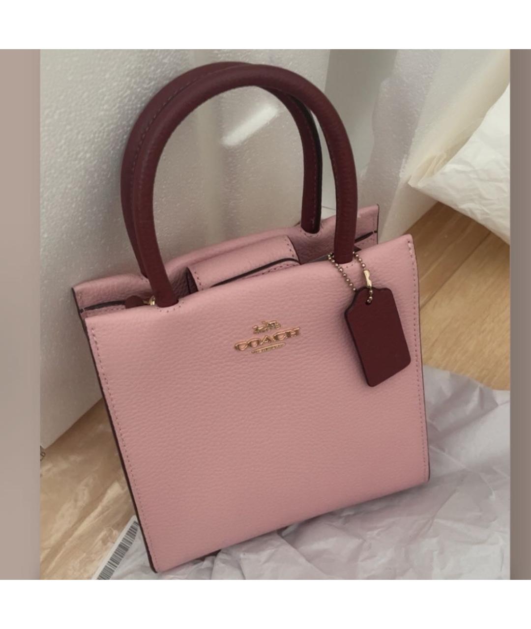 COACH Розовая кожаная сумка с короткими ручками, фото 6