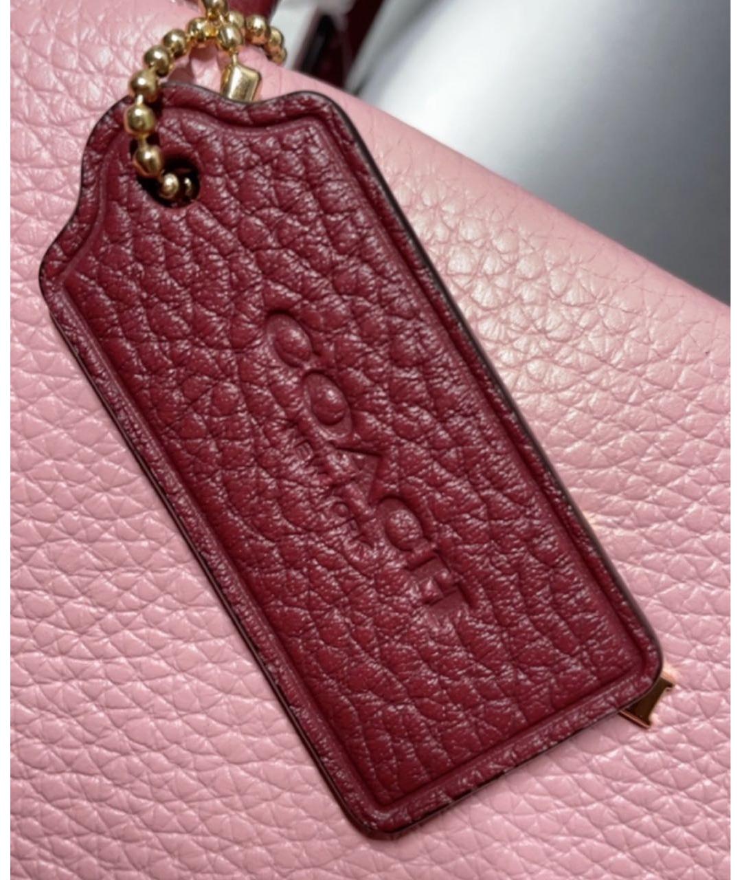 COACH Розовая кожаная сумка с короткими ручками, фото 7