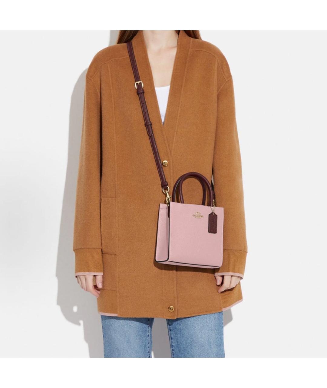 COACH Розовая кожаная сумка с короткими ручками, фото 4