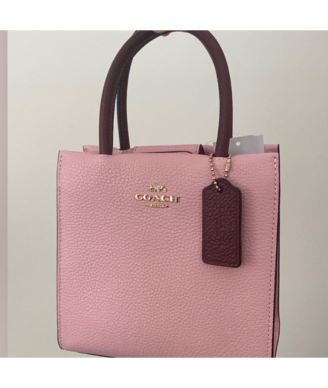 COACH Розовая кожаная сумка с короткими ручками, фото 8