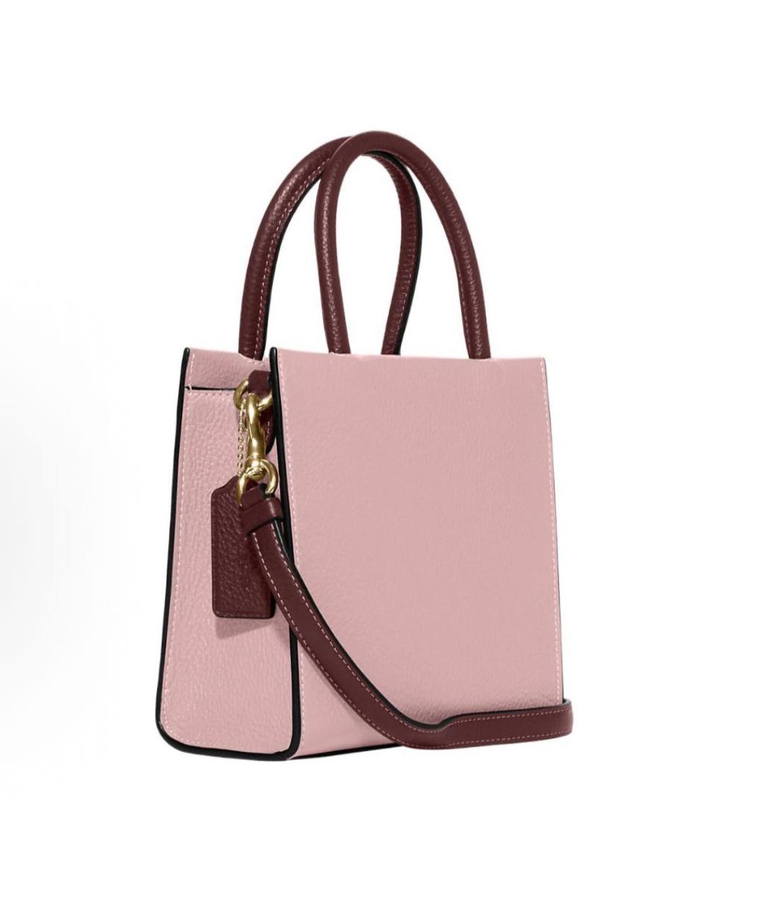 COACH Розовая кожаная сумка с короткими ручками, фото 2