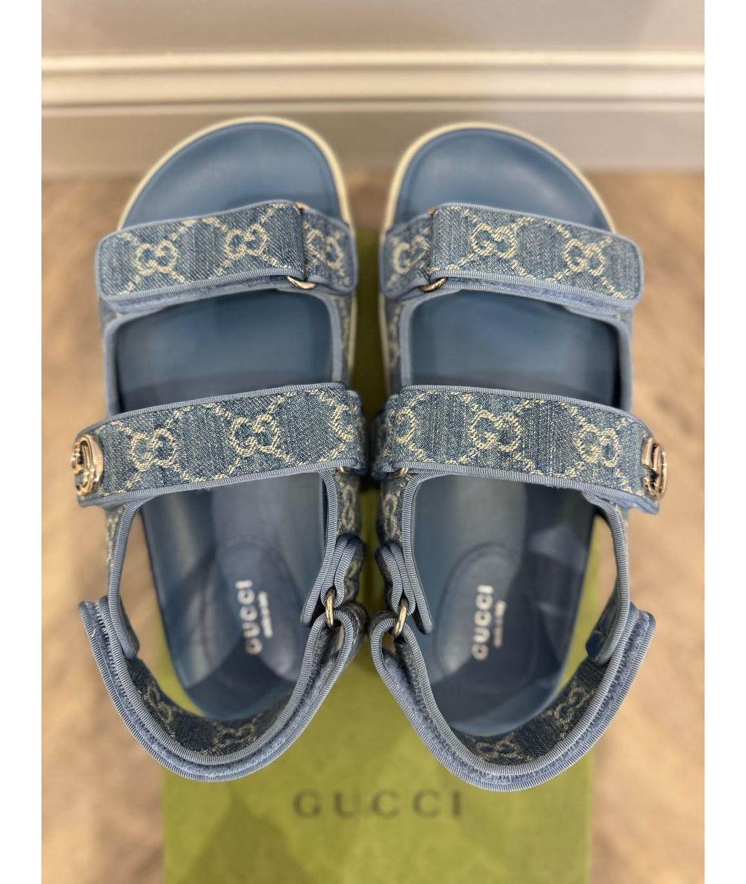 GUCCI Синие текстильные сандалии, фото 2