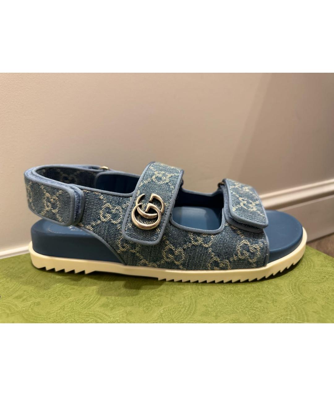 GUCCI Синие текстильные сандалии, фото 7