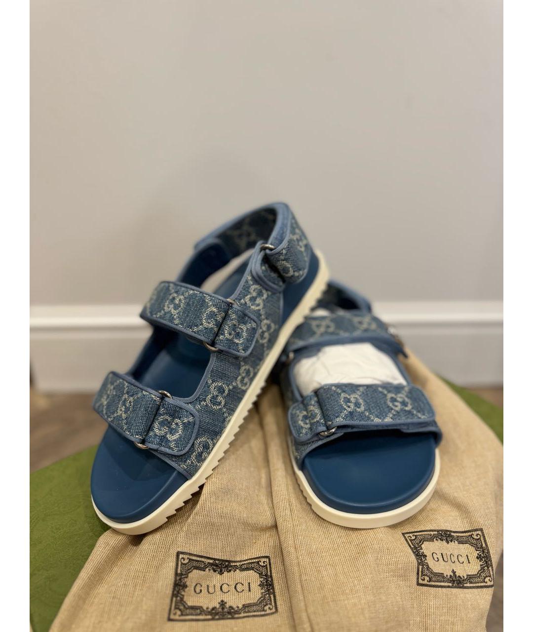 GUCCI Синие текстильные сандалии, фото 4
