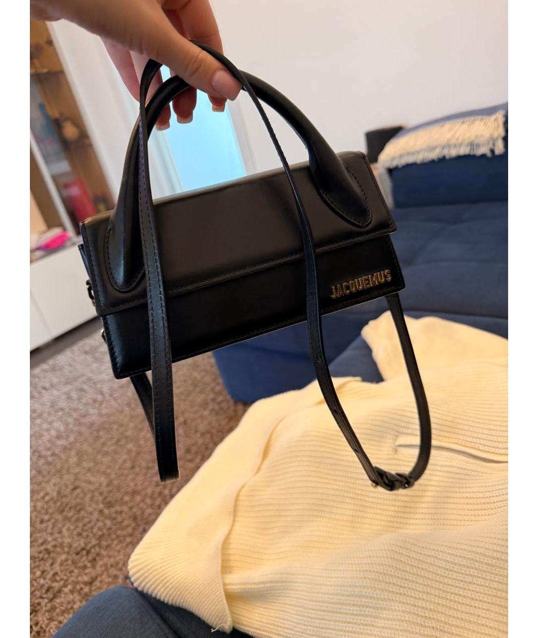 JACQUEMUS Черная кожаная сумка с короткими ручками, фото 6