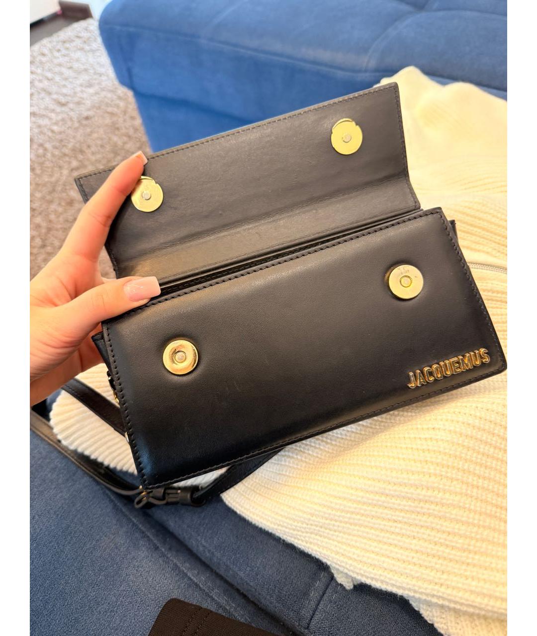 JACQUEMUS Черная кожаная сумка с короткими ручками, фото 3