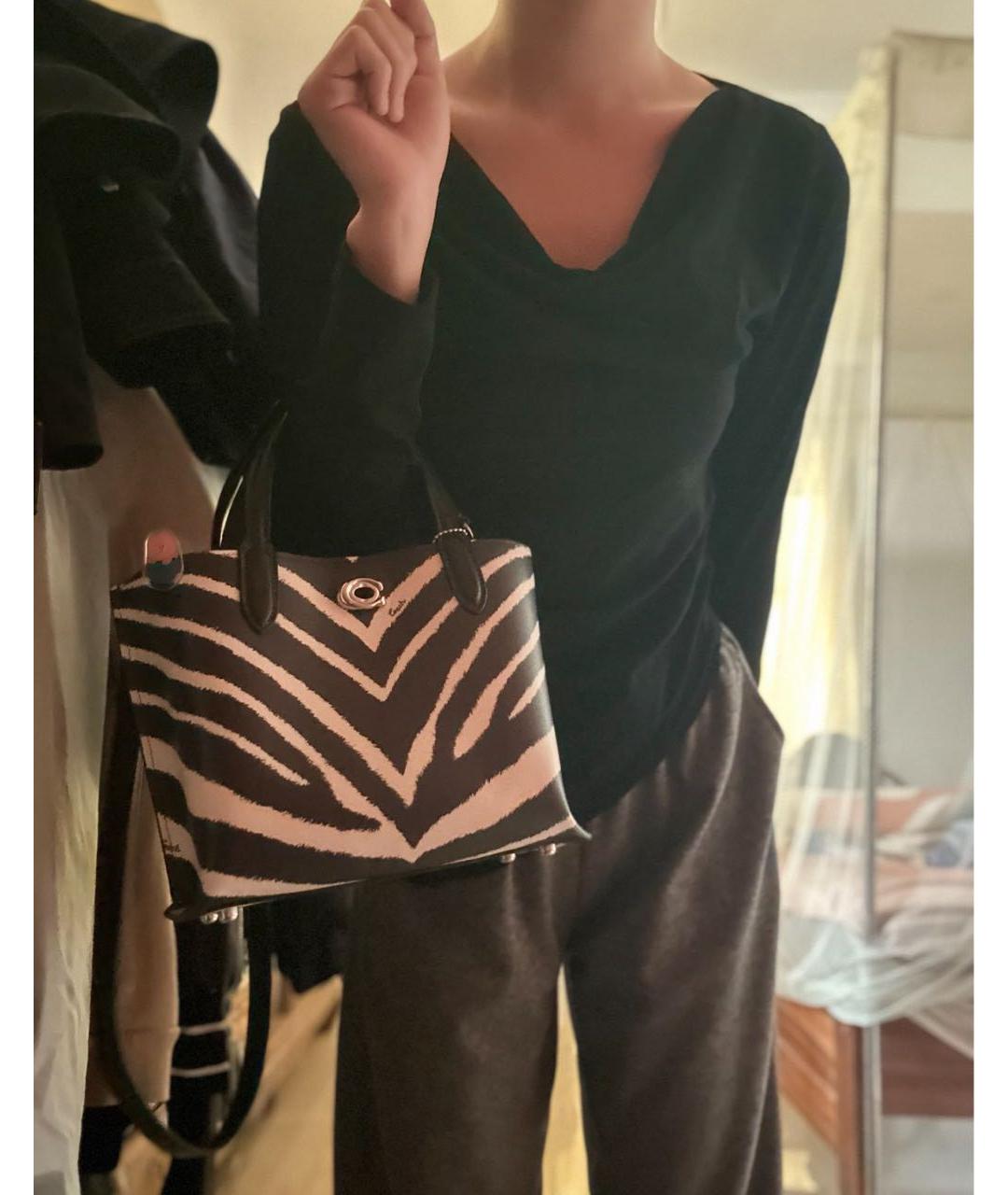 COACH Черная кожаная сумка с короткими ручками, фото 7